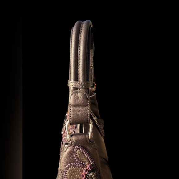 BRIGHTON Fabiola Appliqué Masterpiece 3D Floral Shoulder Bag Bronzed Pewter - Picture 13 of 16